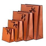 moin moin ラッピング ギフトバッグ 手提げ袋 紙袋 5枚 (シンプルブラウンライン・リボン 40×30×12cm) ハイピング 縁取り おしゃれ 2206ra350