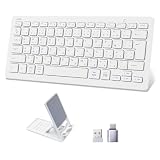 EWiN キーボード ワイヤレス bluetoothとusb無線両対応 JIS日本語配列 小型 mac android ios Windows多OS対応 ipad iphone タブレット パソコン スマホ 4台デバイス自由に切替え keyboard ブルートゥース パンタグラフ テンキーレス 薄型 軽量 スタンド付き 2.4GHz レシーバー付属 Type-C変換アダプタ付き ホワイト