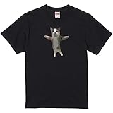 ノーブランド品猫ミームTシャツhappyhappy猫ハッピーハッピー猫おもしろtシャツネタ猫ネコねこちぴちぴちゃぱちゃぱSNSプレゼントかわいいウケ狙い雑貨ギフト面白M,ブラック-前面プリント