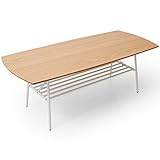 ローテーブル 天然木 オーク材 木製 スチール脚 収納棚付き 120×50cm ナチュラル