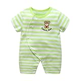 Simple Plan　ベビー　新生児から　ボーダー　クマ　ロンパース 半袖　カバーオール　綿100%　柔らか　お肌に優しい　前開き　女の子　男の子　全5カラー選択可能 (66, グリーン)
