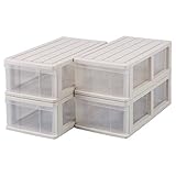 押入れ ボックス 衣装ケース 浅型1段 4個組 ベージュ／クリア 日本製 MJ-C1-4BE