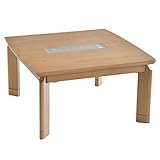 タンスのゲン こたつテーブル ガラスポイント 正方形 80×80cm 【速暖2秒！600Wハロゲンヒーター】 手元コントローラー ナチュラル 21300036 01