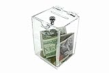 鍵付 アクリル募金箱 貯金箱 チャリティーBOX W90mm 透明 クリア
