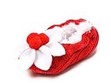 (マッドパイ)Mud Pie ベビー ルームシューズ 131032-18 POINSETTIA BABY SLIPPER/ポインセチア/クリスマス レッド×ホワイト 12-18m(12～18ヶ月) [