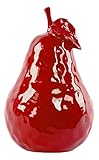 Urban Trends Collection 32811 Ceramic Pear Figurine with Stem and Leaf, Dimpled Gloss Red, Small