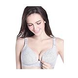 Cozy Maker（C&M）マタニティブラジャー ハーフトップ ノンワイヤー 授乳 ブラ 前開き 出産準備品 授乳便利 産前産後兼用 ボタン付き (85C, グレー(ストライプ))
