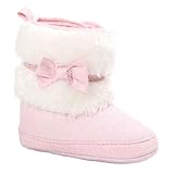 Tonsee 可愛い ベビーブーツ 暖かい シューズ 防寒 赤ちゃん 柔らかい ブーツ ちょう結び付き (11cm, ピンク)