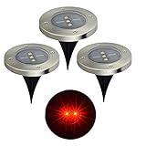 Boilee ソーラー 充電式 3LED ガーデンライト IP65防水LEDライト 夜間自動点灯 地中埋込型ライト 3個セット A029 (レッド)