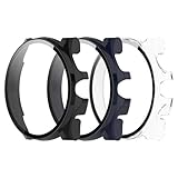 ［RuenTech］対応Ticwatch Pro 5カバー、スクラッチ防止超薄型ヌードPCケース＋HDアンチブラストガラスフィルム一体型保護ケース Ticwatch Pro 5と互換性のあるカバー全面保護 防水 耐衝撃 高耐久 (ブラック+水墨ブルー+透明)