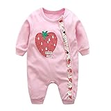 エルフ ベビー(Fairy Baby)新生児服 カバーオールロンパース 前開き 長袖 春秋用 可愛いイチゴ柄 ピンク 6M