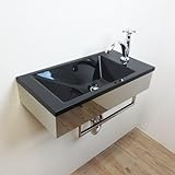 洗面台 洗面化粧台 「人工大理石製洗面ボウル＋ステンレス台＋プッシュ式排水栓」の３点セット ブラック 幅55cm KG-1001set-black