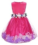 xuguozhu キッズ服　フラワーガールドレス　8歳　9歳　10歳　11歳　12歳　女の子　ワンピース　ノースリーブ　ベルト　裾　花びら飾り　結婚式　チュール　可愛い　フォーマル　ワンピース　無地　