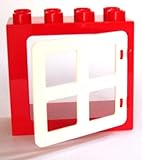 LEGO DUPLO - 1 Loose Red 2x4 Window Frame with White Pane