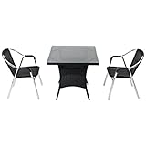 人工ラタンチェア2脚 四角テーブル1台 3点セット 強化ガラス ブラック 籐 肘掛けカバー付 家具 ファニチャー インテリア スタッキングチェア リビング chair 椅子 南国 アジアン バリ風 リ