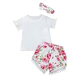 (プタス)Putars ベイビー服 子供服 上下セット 女の子 Tシャツ 半袖 ショーツ 花柄 タッセル付き ヘアバンド付き 可愛い オシャレ スポーツ 運動会 通園 旅行 記念日 プレゼント 2-7