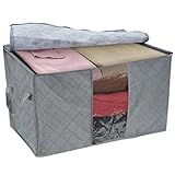 powerfullineポータブル竹チャコール服ブランケット大きな折りたたみバッグストレージボックスオーガナイザー 60cm x 42cm x 36cm グレー C0171326F5BJN5647