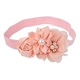 ノーブランド品 2PCS 　赤ちゃん　女の子　弾性　写真撮影　小道具　花　ヘッドバンド　ヘアバンド　ターバン　髪飾り　贈り物　5色選べる - ピーチ