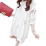 Spinas(スピナス) マタニティ 春 夏 ワンピース チュニック 刺繍 花柄 ふんわり かわいい ナチュラル 綿麻 五分袖 (ホワイト) (L)