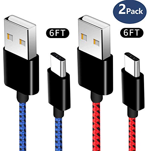 USBタイプCケーブル、2パック6 ftナイロン編みUSB A to USB C充電ケーブル高速充電コードfor Samsung Galaxy s9、s9 Plus、Note 8 s8 Plus、LG g6 V30、HTC 10、NEXUS 5 X/6p、Google Pixel XLの表紙