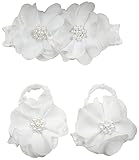 Toby & Company Baby 2 Piece Chiffon Pearl Flower Headband and Barefoot Sandal Set White Newborn Infa