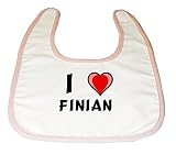 Baby Bib with I Love Finian (first name/surname/nickname) by Shopzeus