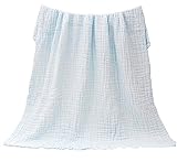 Happylifehere ガーゼケット 綿100 おくるみ 6重ガーゼ 赤ちゃん わたガーゼ 120*120 通気性 保温性 ふわふわ (無地ブルー)