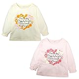 (ピンク/80cm)ベビー服 女の子 Tシャツ 長袖 ロゴ 花 ハートプリント リボン装飾 女児 ベビー