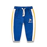 PANCY 子供服 春秋 長ズボン キッズ 縄付き ロングパンツ 男の子 女の子 シンプル スポーツウェア 刺繍(ブルー,110cm)