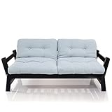 LOWYA （ロウヤ） ソファ ソファベッド 2人掛け 北欧デザイン カウチ・ソファ・フラット 3way変形 ミルフィーユマットレス 天然木フレーム ファブリック ブラックフレーム スカイブルー おしゃれ 新生活