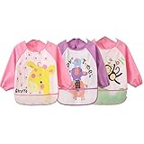 Oral-Q　子供用のエプロン　赤ちゃんの前掛け　可愛い絵芸術　防水袖のデザイン（３ヶ月～3歳、３セット）　Oral-Qから