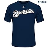 Milwaukee BrewersメンズWordmarkクールベースTシャツネイビー( S )
