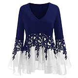 レディース Tシャツ Timsa 上着 朝顔花柄 アップリケ シフォンシャツ 長袖 v襟 トップス 修身 着痩せ 体型カバー カットソー おしゃれ 学生 制服 T-shirt スプライス フェイクイン