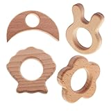 dovewill 4ピース木製魚Moon Bunny形状ベビーTeether Teething RingおもちゃDIYネックレスクラフト