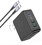 100W PD iPhone 急速充電器 4ポート 合計140W ACアダプター 【2 m USB C - Cケーブル付属/USB PD/QC対応/PSE技術基準適合/折りたたみ式プラグ】タイプc Type-C 充電器 MacBook iPhone iPad Android ノートPCその他各種機器対応 (黒）