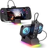 JSAUX RGB ドッキング ステーション (ROG Ally X/ROG Ally/Steam Deck/Legion Go対応)、7-in-1 ドック (HDMI 4K@120Hz、ギガビット イーサネット、デュアル USB & USB C 3.0、100W PD 充電、RGB 冷却ファン付き)-HB0705