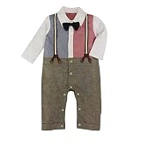 ジャンプスーツSuit Set for Baby Boy Toddler長袖服装withストラップ&ボウタイ カラー: ブラウン
