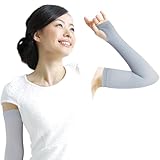 [夢企覚販売] Yumehan 冷感アームカバー UPF50＋ UVカット率98.9％ 吸水速乾 キシリトール 気化熱冷却 涼しい 正規品 スーッと爽快アームカバー グレー 指穴あり 左右セット 両腕用