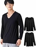 Amazon限定ブランド インナーシャツ メンズ 長袖 冬 インナー 発熱インナー 防寒 あったか ストレッチ なめらか Vネック クルーネック 丸首 肌着 冬用インナー WARMTEX (長袖Vネック/黒/3L)