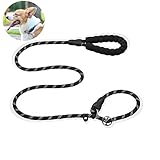 joonolu犬用リード リード 犬 ドッグ スリップリード【改良型】小型、中型、大型犬用リード 丸ロープ 訓練リード ロングリード 3M反射材料 しつけリード 引っ張り防止 絡みにくいのトレーニングリード ロック式360°回転できカラビナフック スポンジ取っ手 軽量で屋外の散歩や遊びに最適 犬用品(1.5m, ブラック)