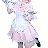 [AOTYP] メイド服 コスプレ コンカフェ メイド レースフリフリ ショート丈 メイドコスチューム ハロウィン仮装 メンズ セット 一式 こすぷれ イベント パーティー 大人 女装 大きいサイズ ハロウィン 学園祭 撮影 オタクダンス ピンク4XL
