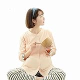 Spinas（スピナス） マタニティ パジャマセット長袖 前開き 秋冬 オレンジ 授乳口付 ボーダーパンツ （L）