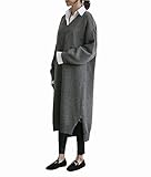 Spinas (スピナス) マタニティ レディース Vネック ニット ロング ワンピース セーター 産前 産後 全２色（グレー/ブラック）