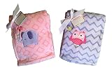 Garanimals Purple Owl & Pink Elephant Blanket Set - 2 Blankets 30 inches x 36 inches each by Garanim
