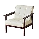 (DORIS) ソファ【ジル1P ホワイト】 ヴィンテージレザー　天然木フレーム レトロソファ 幅65.5cm 組み立て式