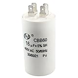 Myoffice モーターコンデンサ マシンウォッシュCBB60無極性AC　450V　16uF、5％の電源コンデンサモーターホワイト