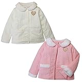 (ピンク/110cm)子供服 女の子 アウター フルジップ　ジャケット 裏フリース ボア襟 刺繍ワッペン リボン装飾 女児 キッズ