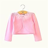 Candykids ボレロ カーディガン 子供 女の子 用 レース パール ピンク 白 キッズ 発表会入園 結婚 式 パーティー 等に 入園式 結婚式 パーティー (140cm, ピンク1)