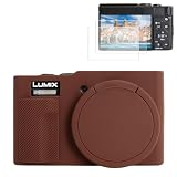 Rieibi Panasonic Lumix ZS99/TZ99カメラ用シリコンケース Panasonic Lumix DC-ZS99/TZ99 用アクセサリー スクリーンプロテクター2枚付き 取り外し可能なレンズカバー コーヒー
