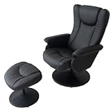 タンスのゲン リクライニングチェア オットマン付き ソフトレザー 肘置き付き ハイバックチェア ブラック 14910003 BK